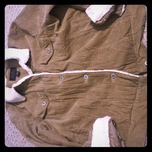 Tan corduroy jacket with shearling collar/sleeve